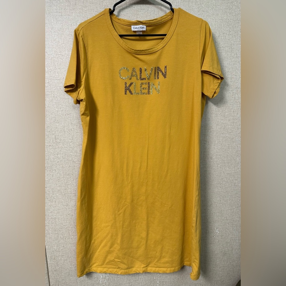 Calvin Klein Mustard Yellow Logo T-Shirt Dress